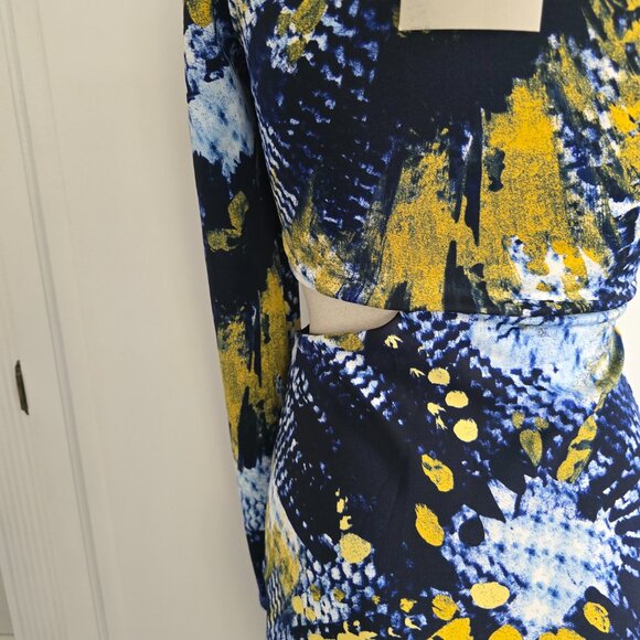 Vintage NWT ASOS Asymmetrical Navy Print Cut Out Dress, Size 2 - Picture 6 of 10